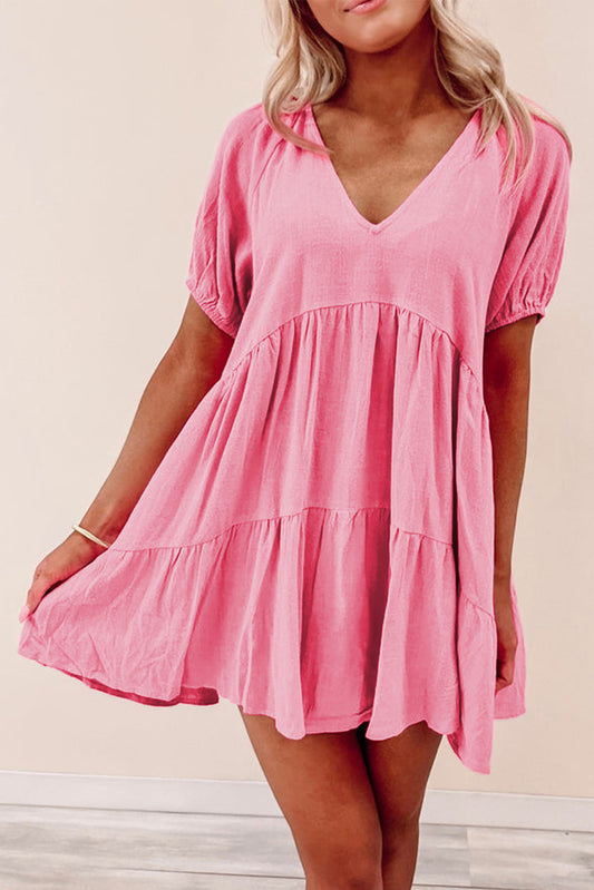 Puff Sleeve Tiered Swing Dress