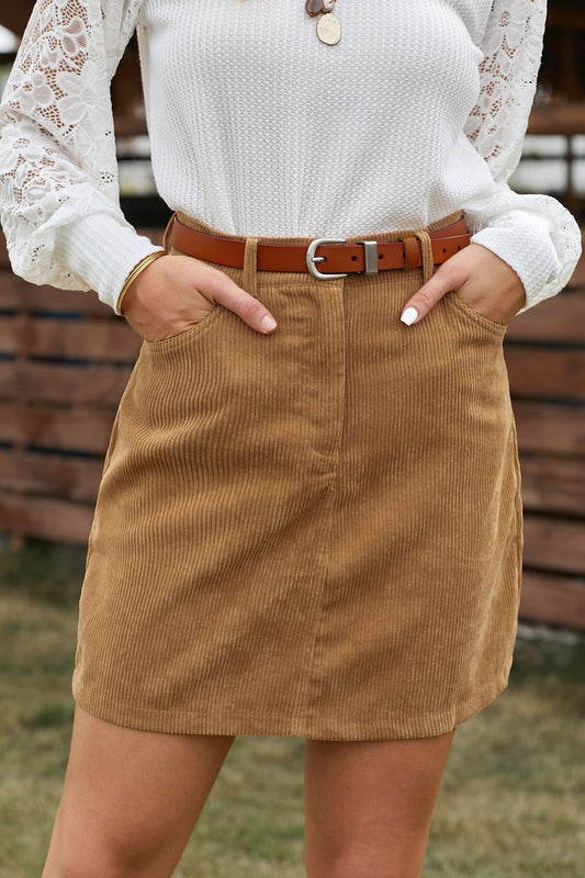High Waist Corduroy Mini Skirt