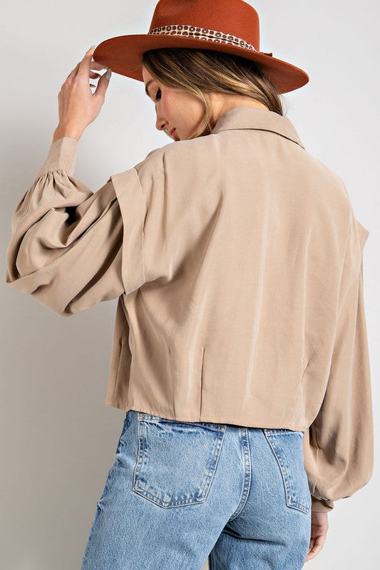 Puff Sleeve Cropped Shirt Jacket