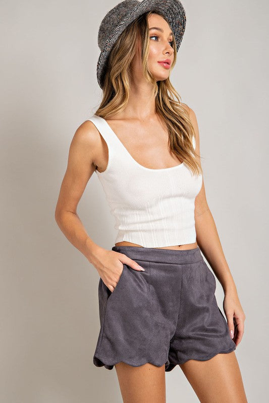 Suede Scallop Shorts