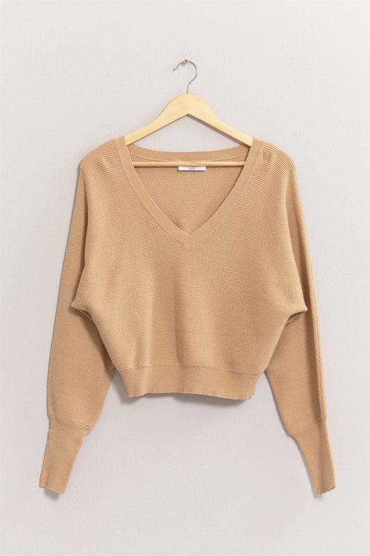 V-Neck Ribbed Cropped Sweater